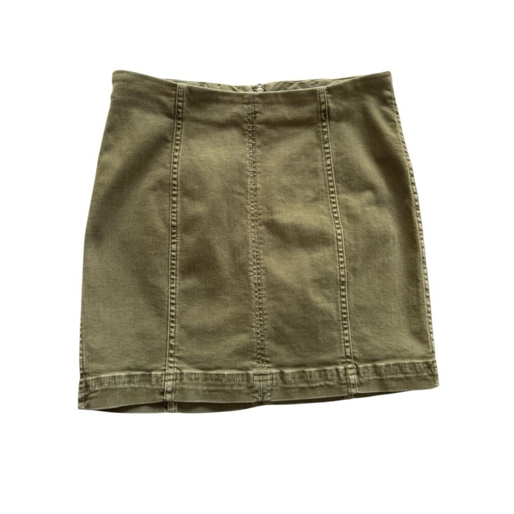 Free People Modern Femme Denim Mini Skirt - Olive Green - Size 6